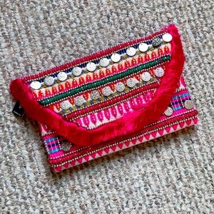 Express Pink Red Embellished Beaded Clutch